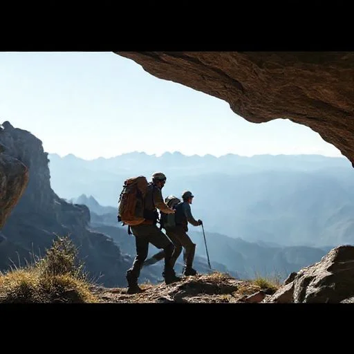 Close-up of a weathered, sturdy explorer's backpack or a collection of essential adventure gear